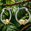 Bi-Color Plated Metal Hanging Sloth Shape Snap Closure Hoop Earrings Lovely Wildlife Animal Ladies Casual Accessories