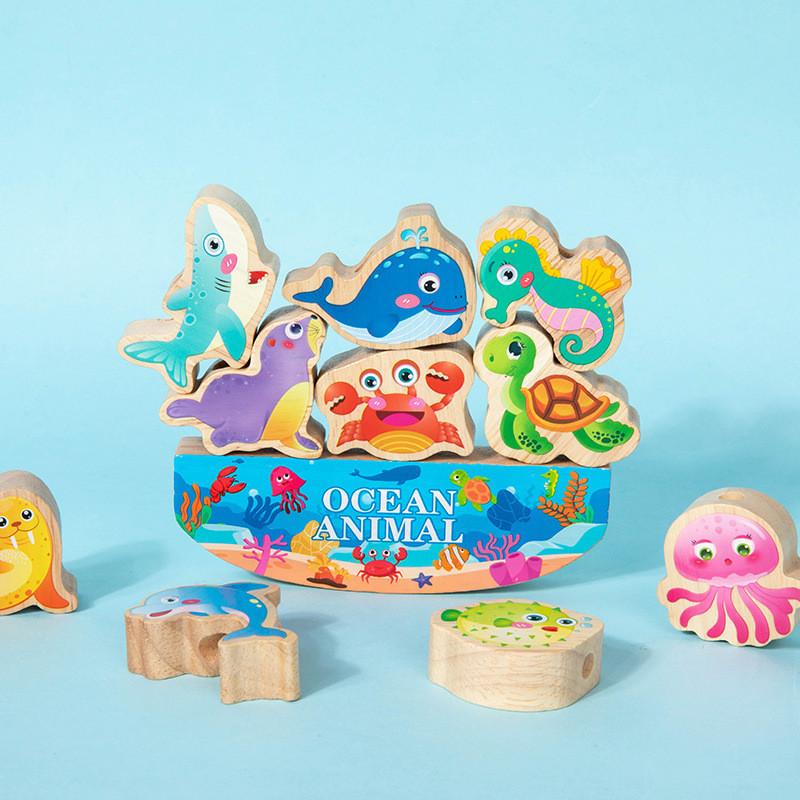 Creative Dinosaur Traffic Ocean Stacking Blocks For Kids Educational Toy Wooden Balance Game Baby Early Learning