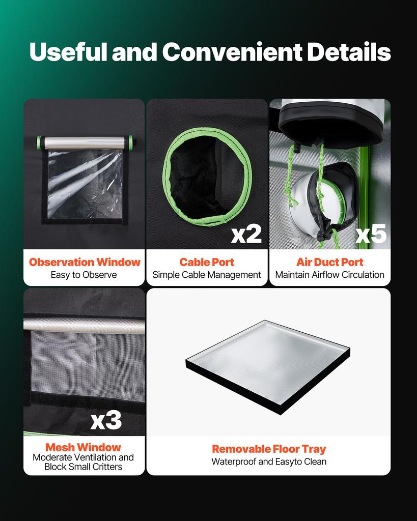 VEVOR Indoor Grow Tent Kit, 150 x 150 x 200cm, Indoor Plant Tent with Full Spectrum LED Grow Light & Ventilation System