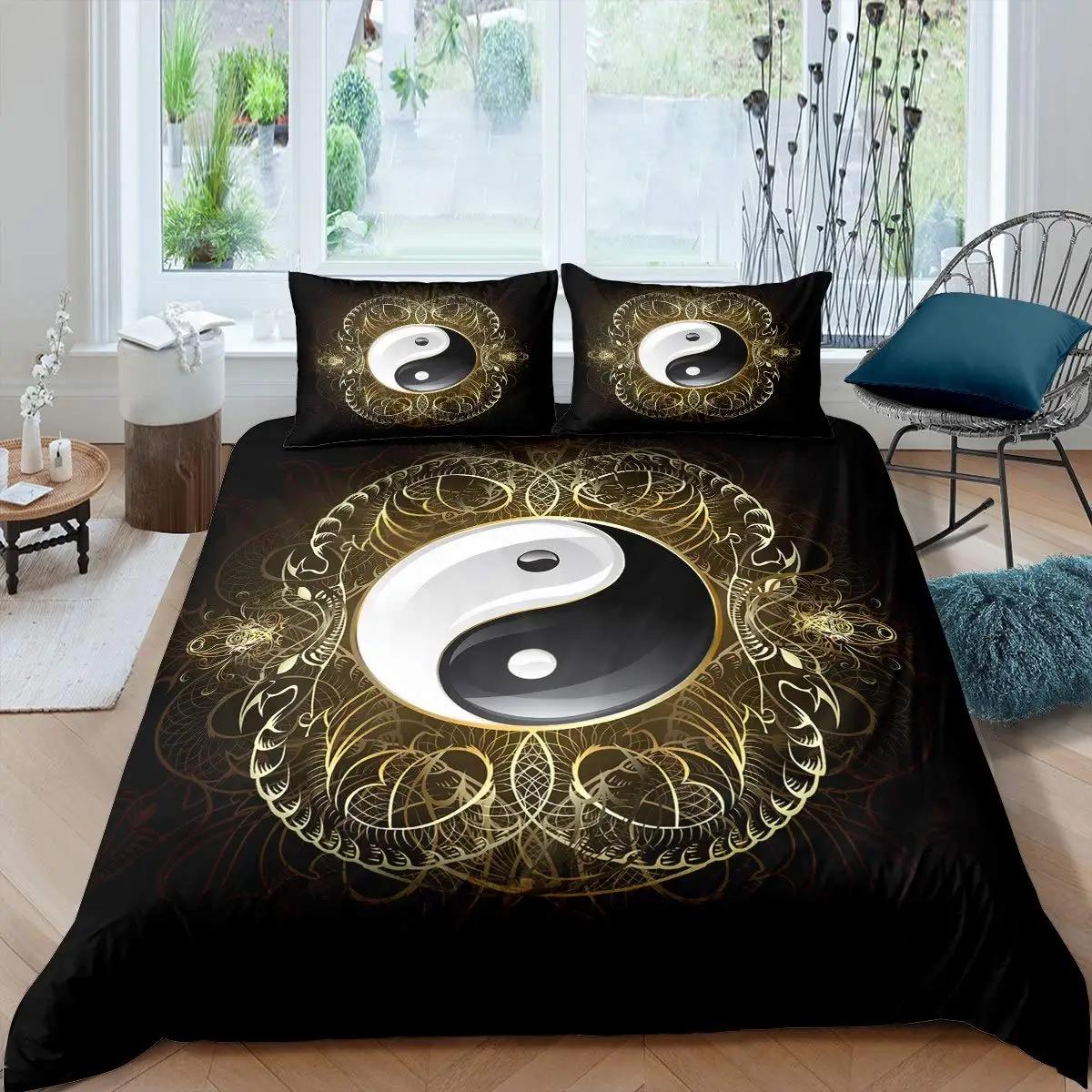 Ensemble Housse de Couette Yin Yang Boho Art Trippy Twin Housse de Couette Gossip Thème Ying Yang Traditionnel King Size Housse de Couette en Polyester 70x133cm 2pcs