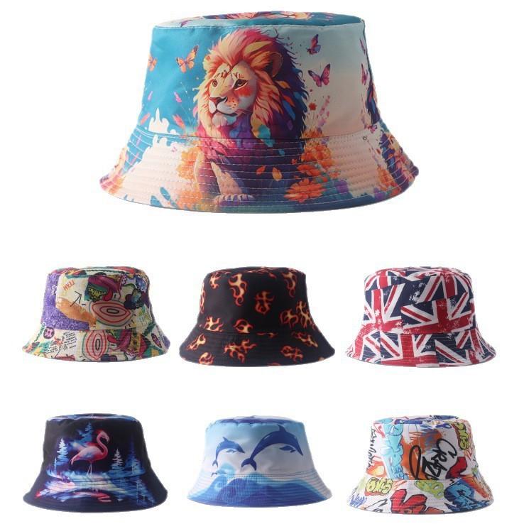 Digital printing small edge bucket hat spring and summer double-sided can wear outdoor sunshade basin hat spot