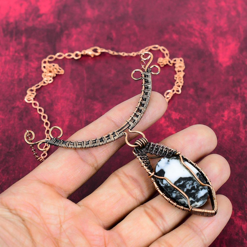 White Buffalo Turquoise Necklace Copper Wire Wrapped Necklace Adjustable Chain Necklace Copper Jewelry Handmade Necklace Gemstone Jewelry