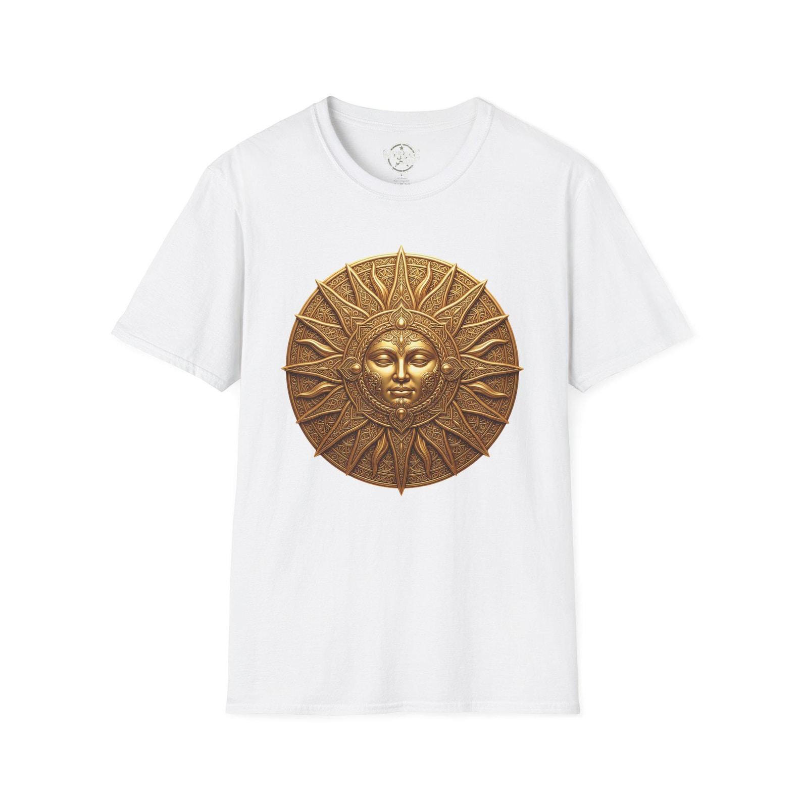 Bronze Sun Face Medallion T-Shirt | Celestial Sunburst Graphic 2XL