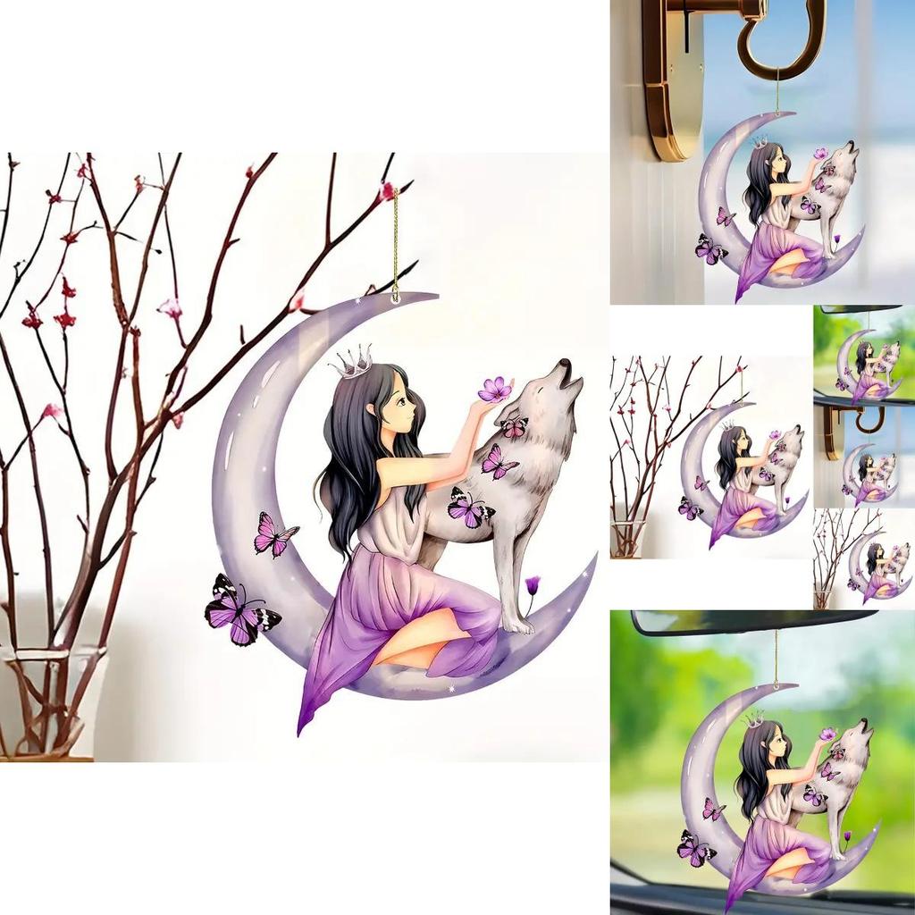 Acrylic Floral Moon Girl Wolf Butterfly Car Hanging Decor For Stylish Interior Decoration