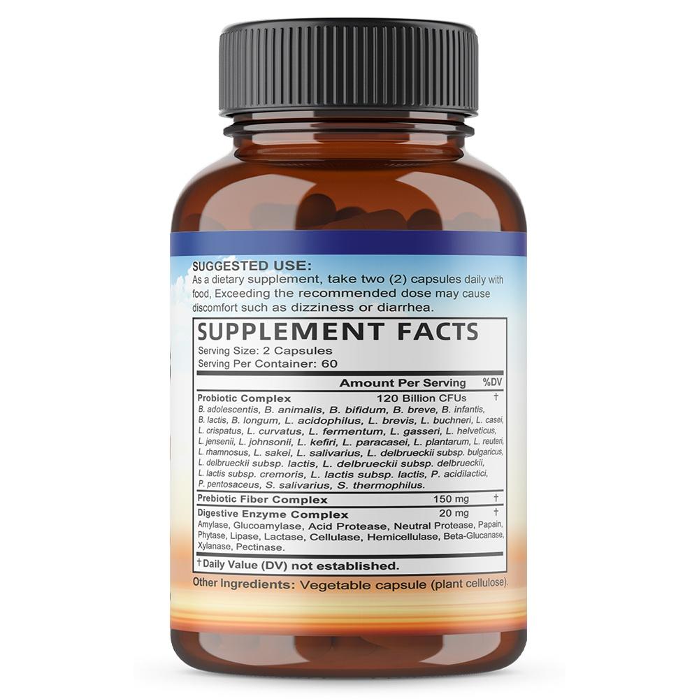 Taoters Probiotics Capsules, 120 Billion CFU, 34 Strains, with Prebiotics & Digestive Enzymes, 120 Caps