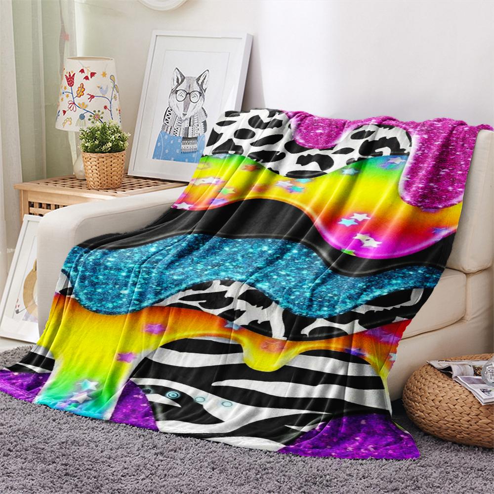 1Pc Rainbow Glitter Print Flannel Blanket, High quality Comfortable for All Seasons, Home Decor, Warmth and Comfort, Perfect for Gifts