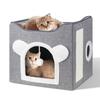 AIMOONSA Foldable 2-Tier Cat House/Condo Grey with 2 Washable Cushions, Scratching Post and Ball