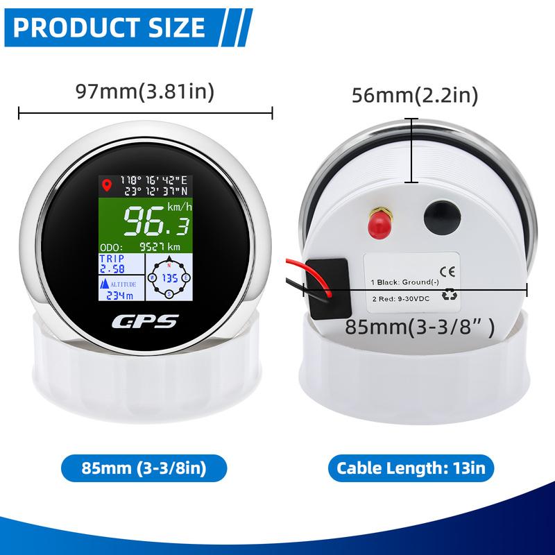85mm Gauge GPS Speedometer ODO with Compass Longitude Latitude Altitude MPH Knots km/h for Car Boat Marine 12V24V
