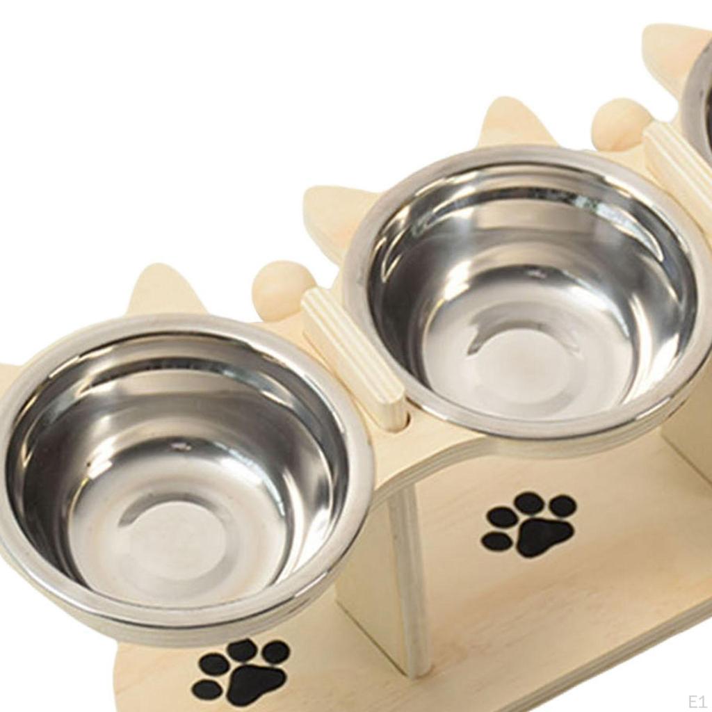 Elevated Cat Bowls Feeding Station Portable Stable with 3 Stainless Steel Pet Dish for