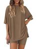 2026 Women's Casual Round Neck Slit Loose Short Sleeve Home Wear Set