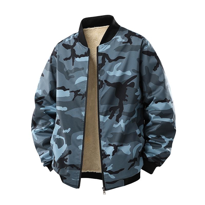 Middle Aged Youth Camouflage Jacket with Lamb Wool and Thickened Outer Layer Jacket, Plus Plus Loose Fit Jacket for Men