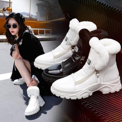 Fashion Winter Boots Women Snow Boots New Style 2019 Fashion Thick Bottom Women's Genuine Leather Warm Plush Boot Female Mid-Calf Shoes9