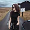 Black short-sleeved T-shirt women's summer new popular unique super good-looking slim and thin contrasting color temperament top