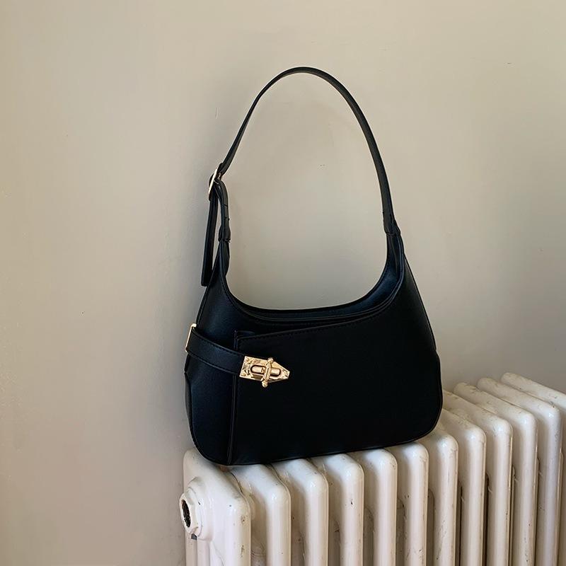 

New trendy fashion high-end textured bag niche commuter retro shoulder handbag baguette bag women s bag 28/6/15cm чёрный