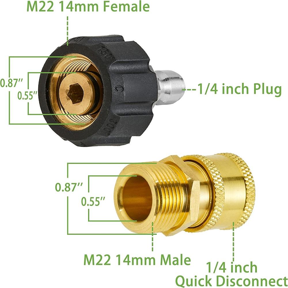 1 Pair of M22 14mm Female to 1/4" Male Quick Connect Adapter for Pressure Washer