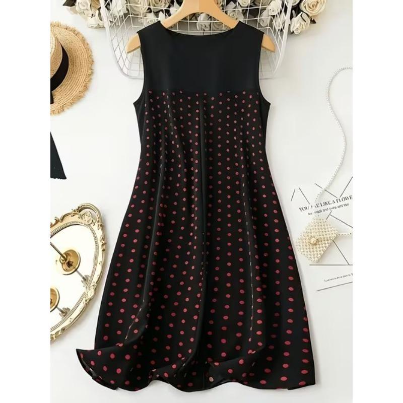 

Women s Vintage Pattern Printed Sleeveless Round Neck Dress Loose Soft and Comfortable Plus Size Dress 8XL чорний
