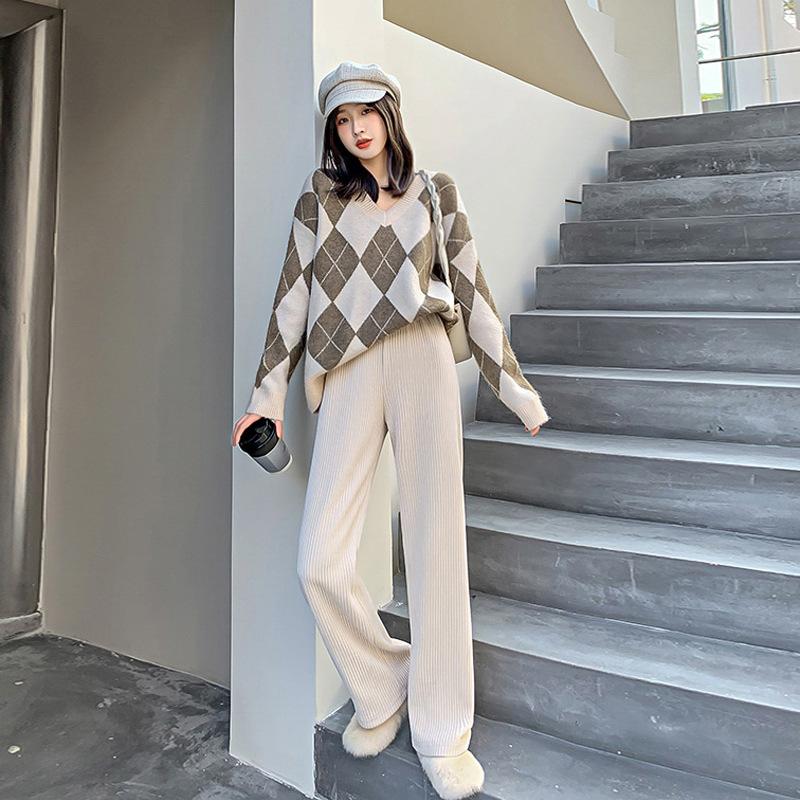 

Thickened floor-mopping trousers autumn and winter high-waisted wide-leg trousers S
