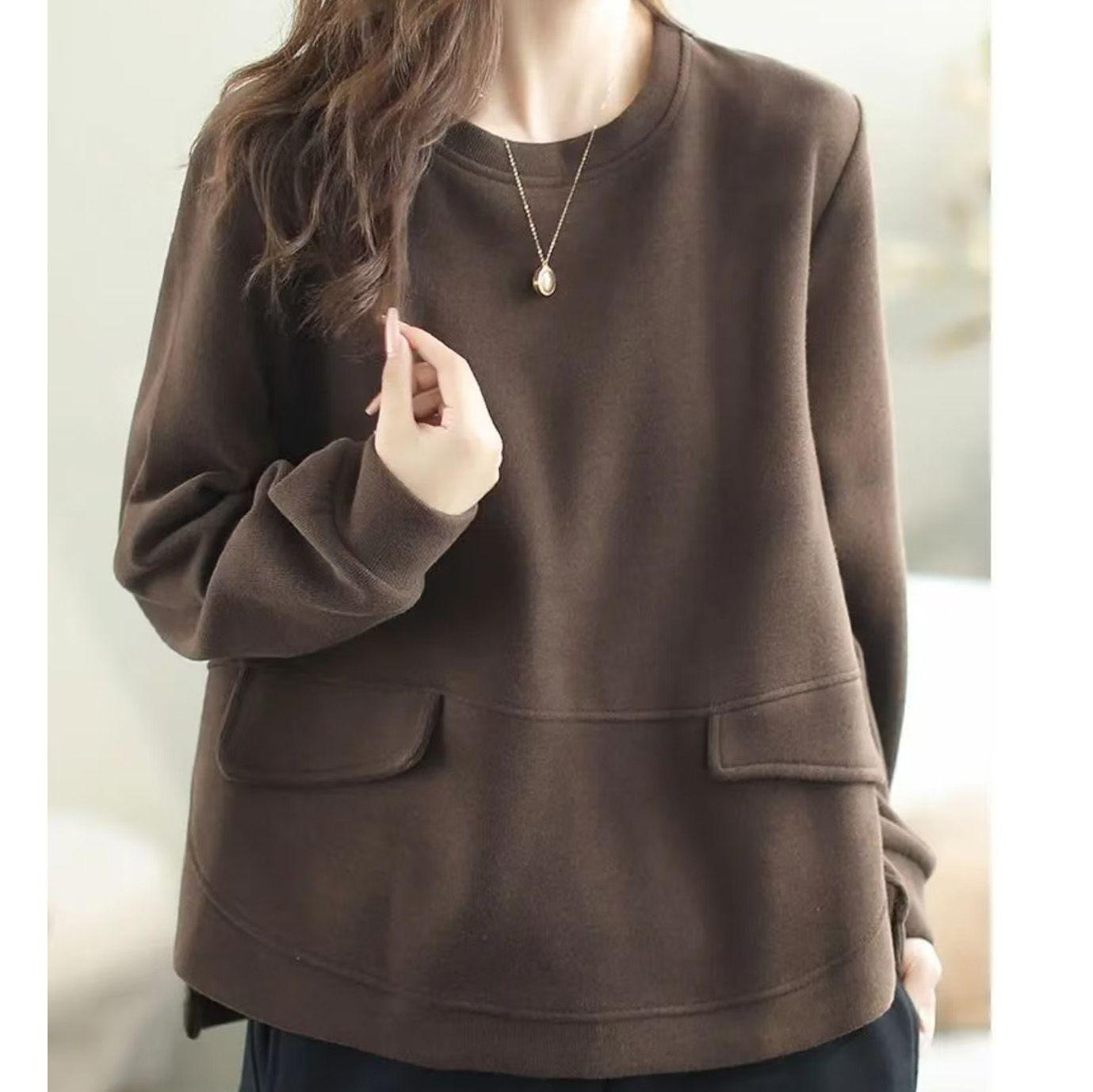 Женская плюшевая толстовка большого размера - Теплая стильная и свободного кроя для весеннейосенней верхней одежды 4XL кофейный 1750₽