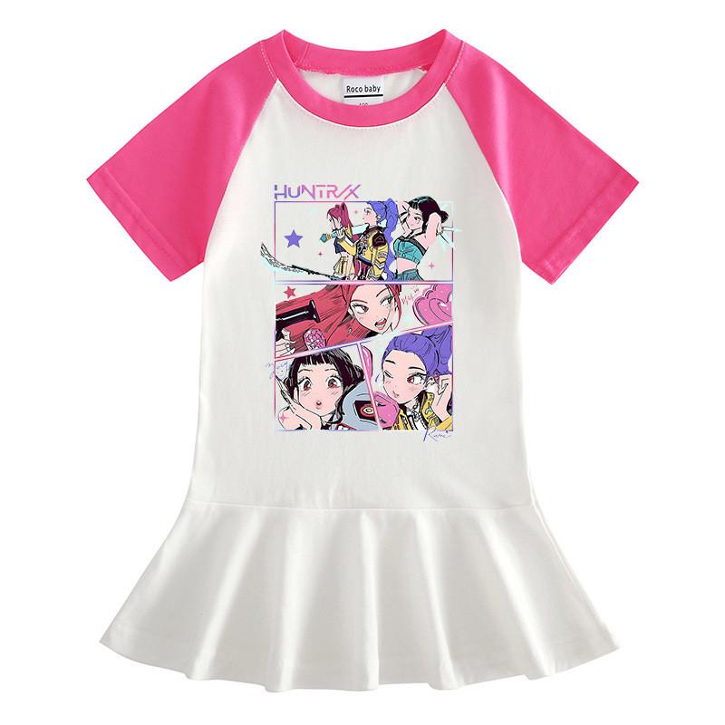 Girls Kpop Rumi Mira Zoey Hunters Print Raglan Sleeves Dress