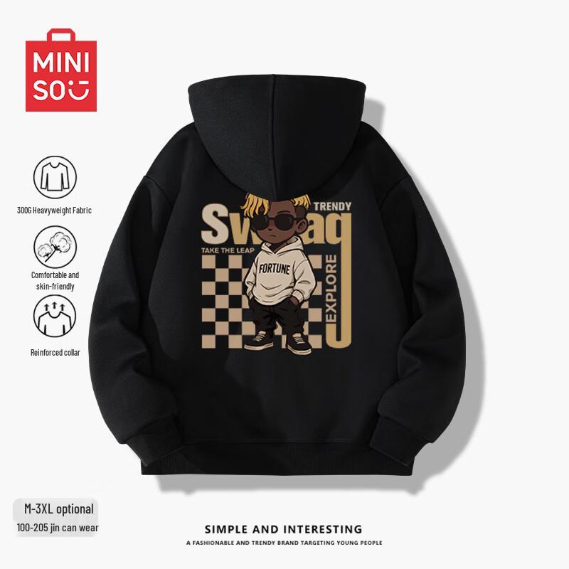 

MINISO Men s American Casual Loose Fit Zip-up Hoodie L