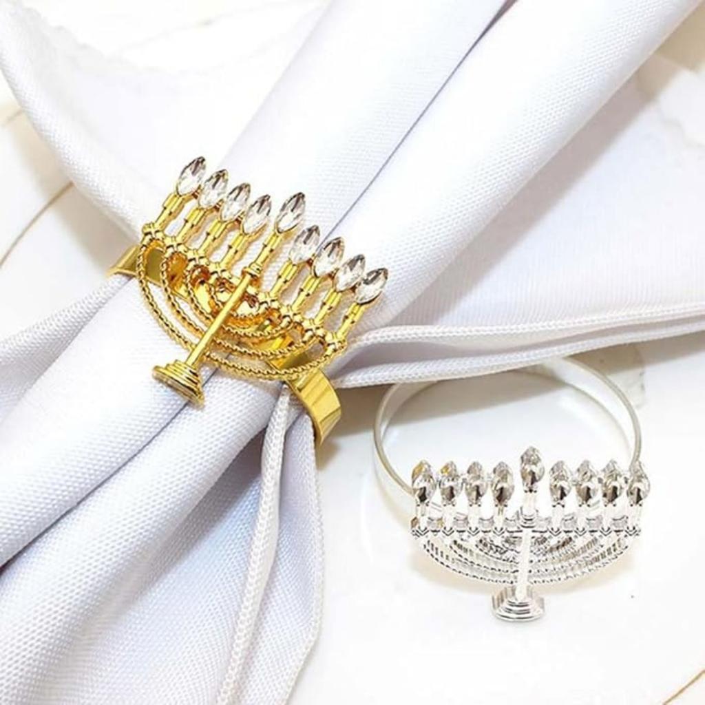 1pc Hanukkah Napkin Rings Chanukah Menorah Napkin Holders Jerusalem Serviette Buckle Holder for Hanukkah Holiday Dinner Party Wedding Decor Golden