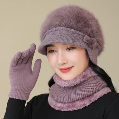 Thick Warm Hat Winter Hat Middle Aged and Elderly Mother Old Lady Knitted Cotton Hat Grandma Rabbit Wool Hat