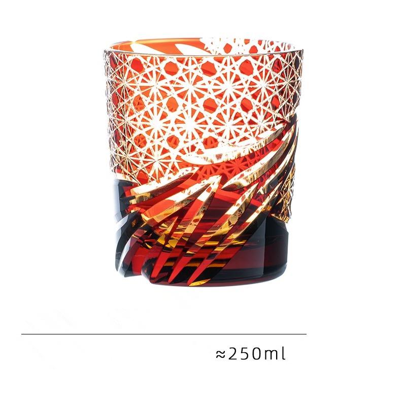Japanese Vintage Edo Kiriko Whiskey Cup High Grade Crystal Wine Glass Dragon Eye Pattern Medieval Hand Cut Whisky Glass Gift Box