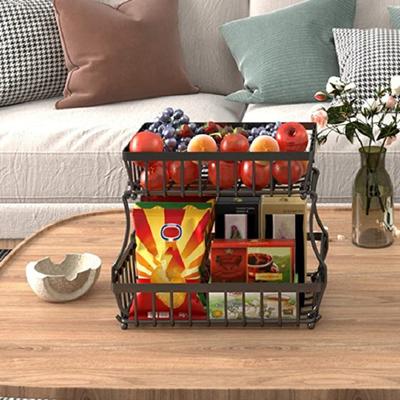 2 Tier Countertop Fruit Basket for Kitchen Sturdy Metal Vegetable Storage Bread