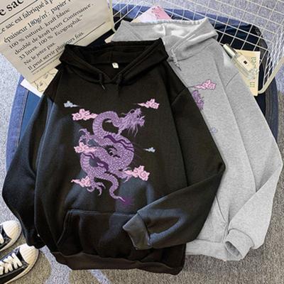 2024KJ01 Women Men Hoodie Hooded Hat Long Sleeves Dragon Print Loose Keep Warm Pullover Unisex Spring Hoodie Adult Clothing