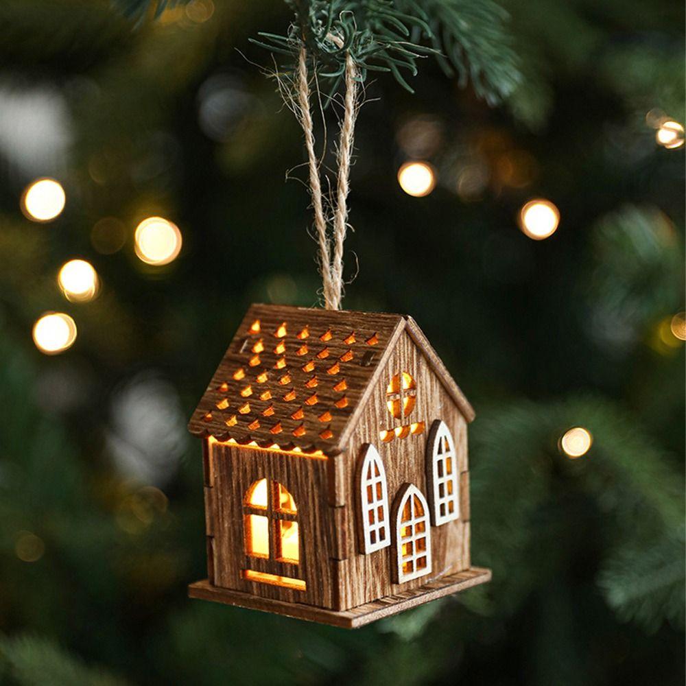Mini Glowing House Ornament Natural Xmas Tree Hanging Decoration  Festive Holiday Decorations