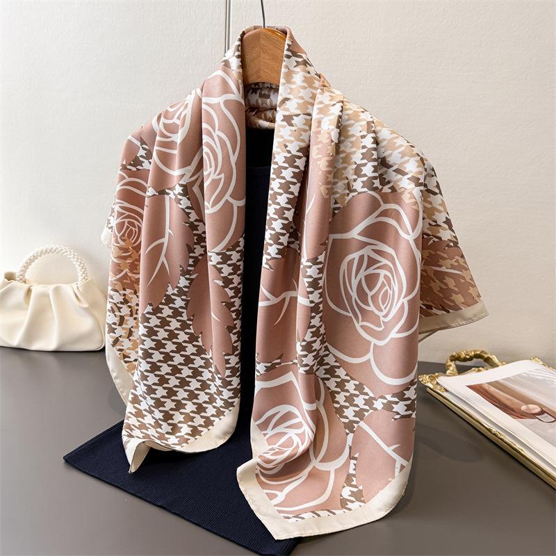 Fashion Square Silk Scarf Women Luxury Satin Print Hijab Scarves Pareo Bandana Female Shawl Wrap Headband Foulard 90*90Cm