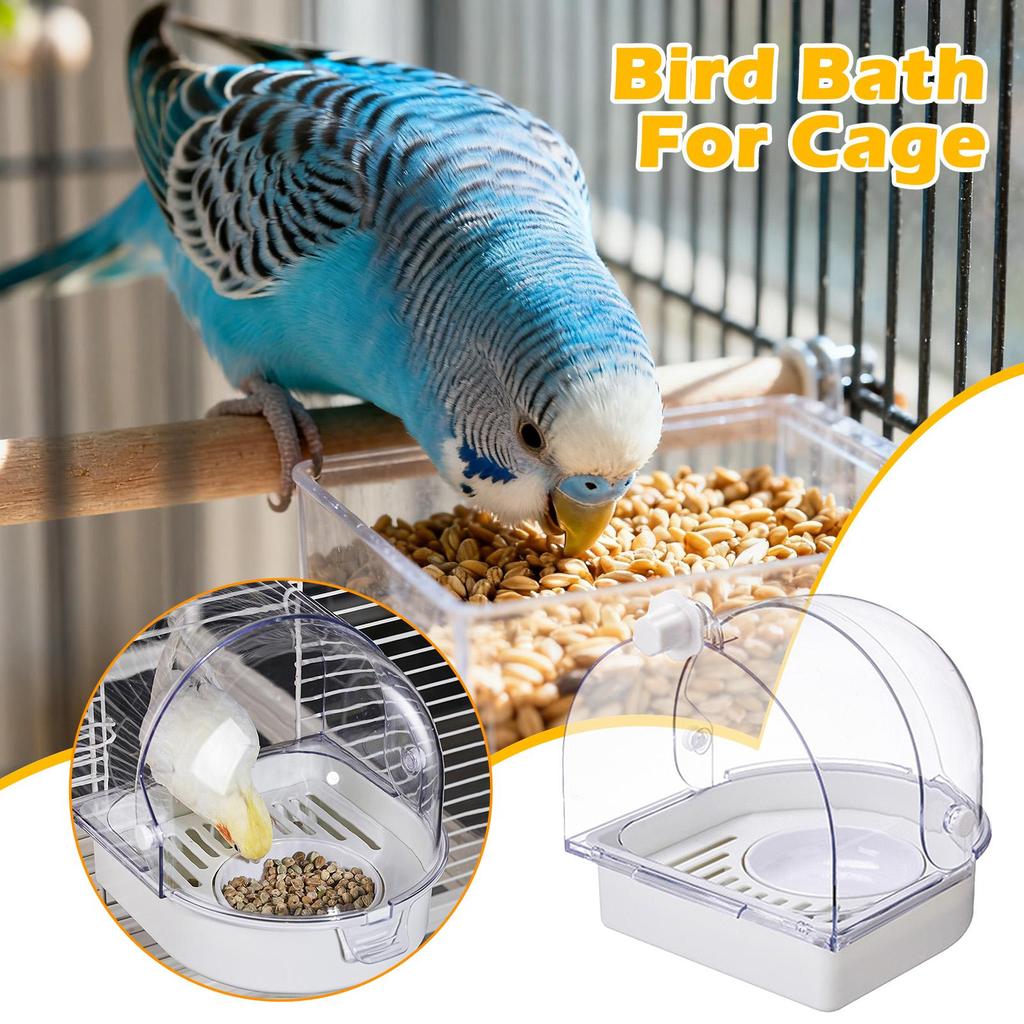 Parakeet Bird Bath Feeder Nest Shower Box Splashproof Transparent Parrot Bath For Cage For Indoor Window Cockatiel Conure Canary