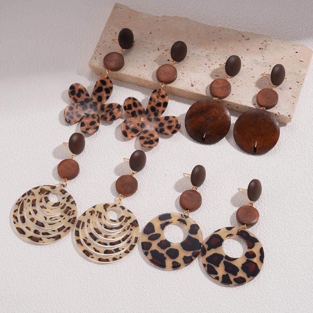 Flower Round Leopard Print Earrings Maillard Autumn and Winter Fashion High-end Earrings