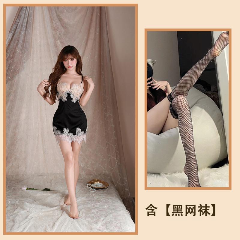 Sex Underwear Lace One-piece Halter Pajamas Split Suspenders Straps Body Sculpting One-piece Pajamas Sexy Lace