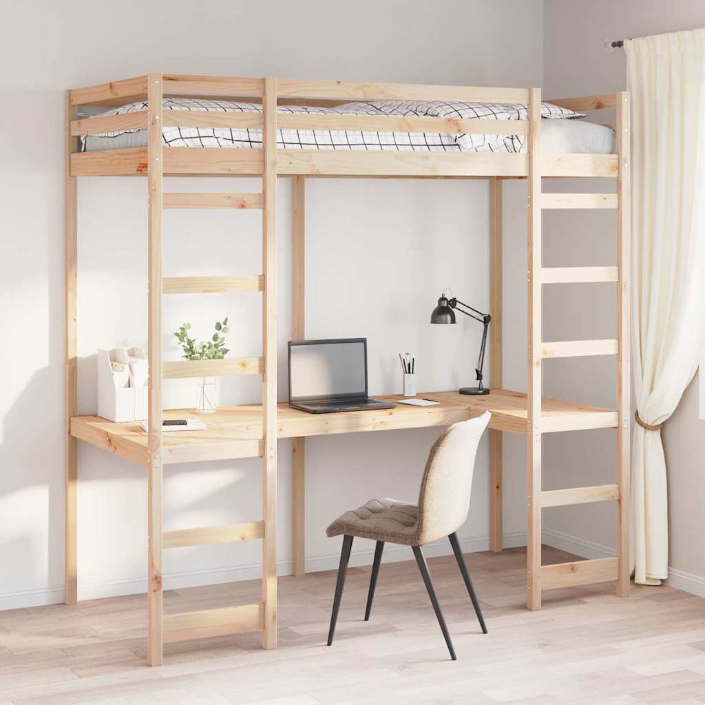 Loft Bed Frame Natural 75 X 190 Cm Solid Pine Wood