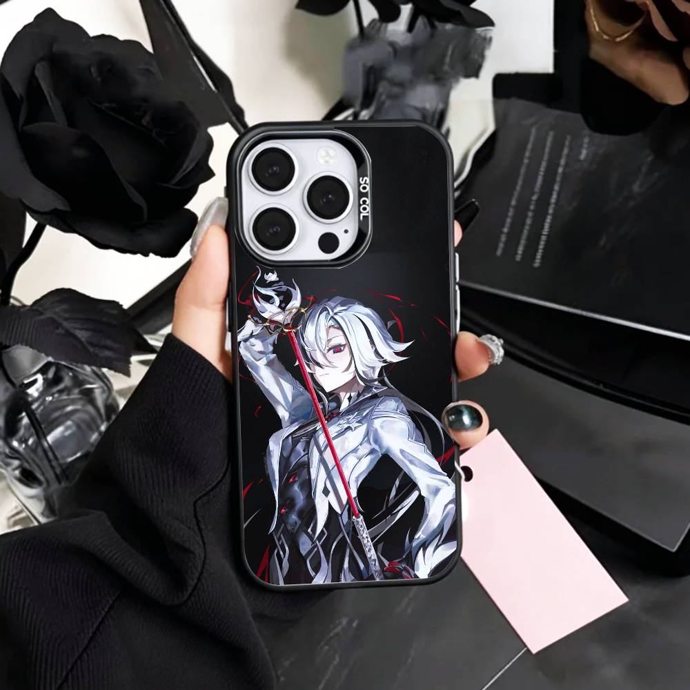 

A-Arlecchino G-Genshin Impact Phone Case For iPhone17,16,15,14,13,12,11 Plus,Pro Max Colored Silver Plated Inside Cover iPhone17PRO