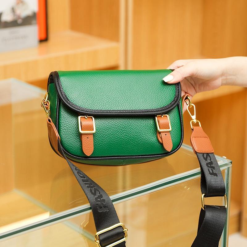 Real Cowhide Lychee Pattern Messenger Bag Contrasting Color Messenger Shoulder Messenger Bag Plus