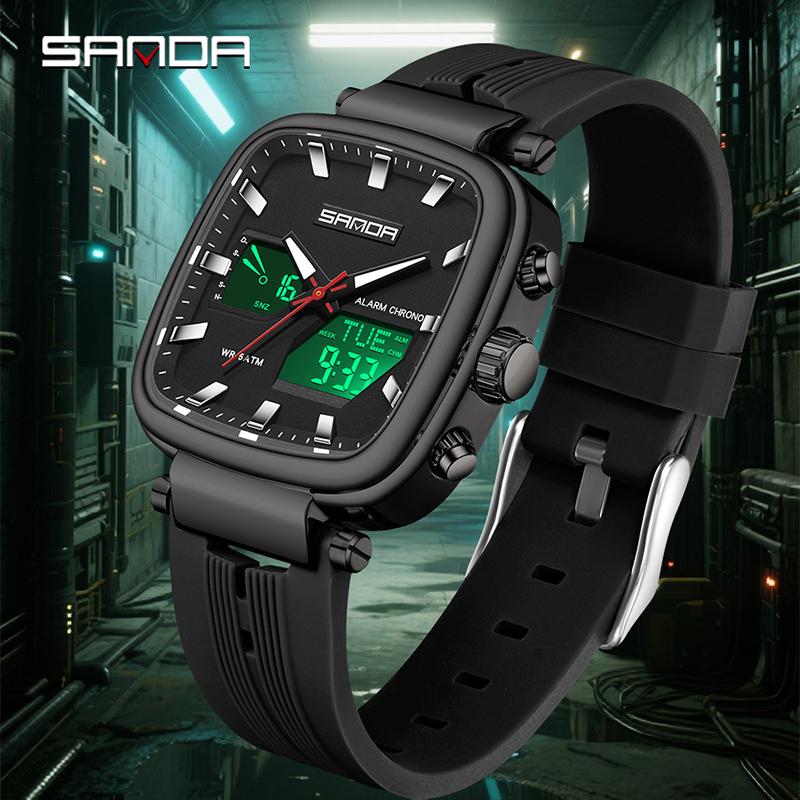 SANDA 6282 Fashion Luxury Men's Electronic Watch Dual Monitor Sports Waterproof Night Light Men's Electronic Watch