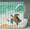 Sea Turtle Shower Curtain Set With 12 Hooks - Polyester Fabric, Non-Slip Bath Mat, Toilet Seat Cover, And U-Shaped Rug - Machine