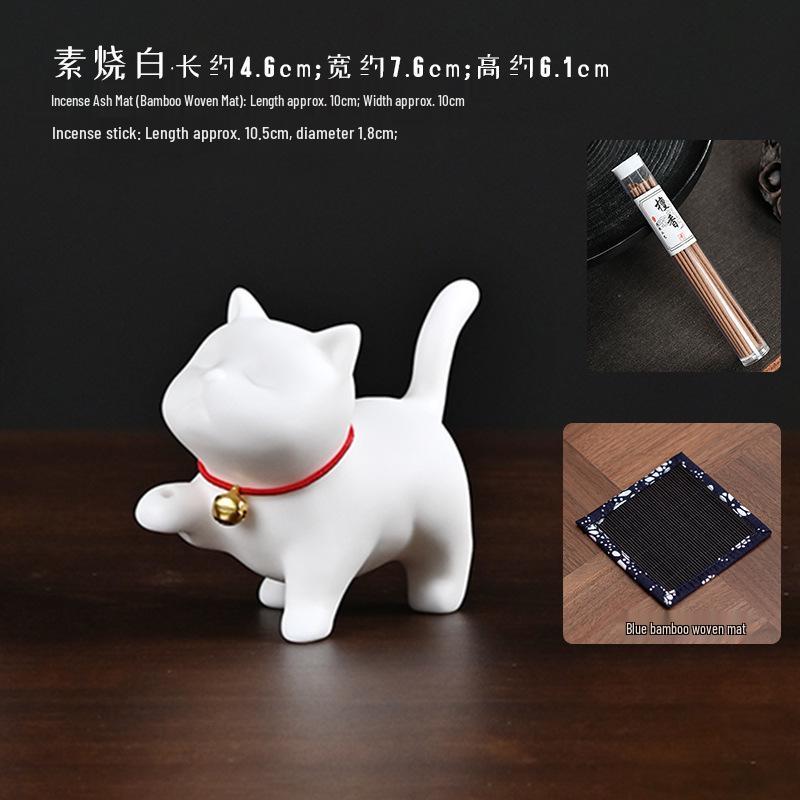 Ceramic Cat Incense Holder - Cute Aroma Burner for Home and Office