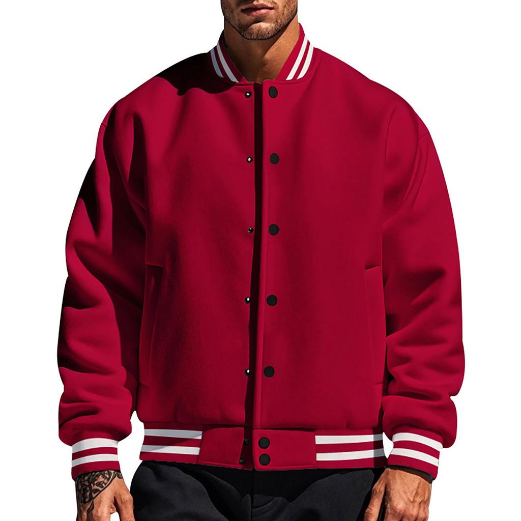 Men's autumn and winter fleece American retro baseball jacket loose casual stand-up collar single-breasted