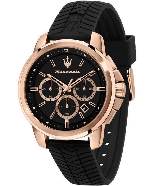 Maserati Successo Chronograph Silikonový řemínek Černý ciferník Quartz R8871621012 Pánské hodinky
