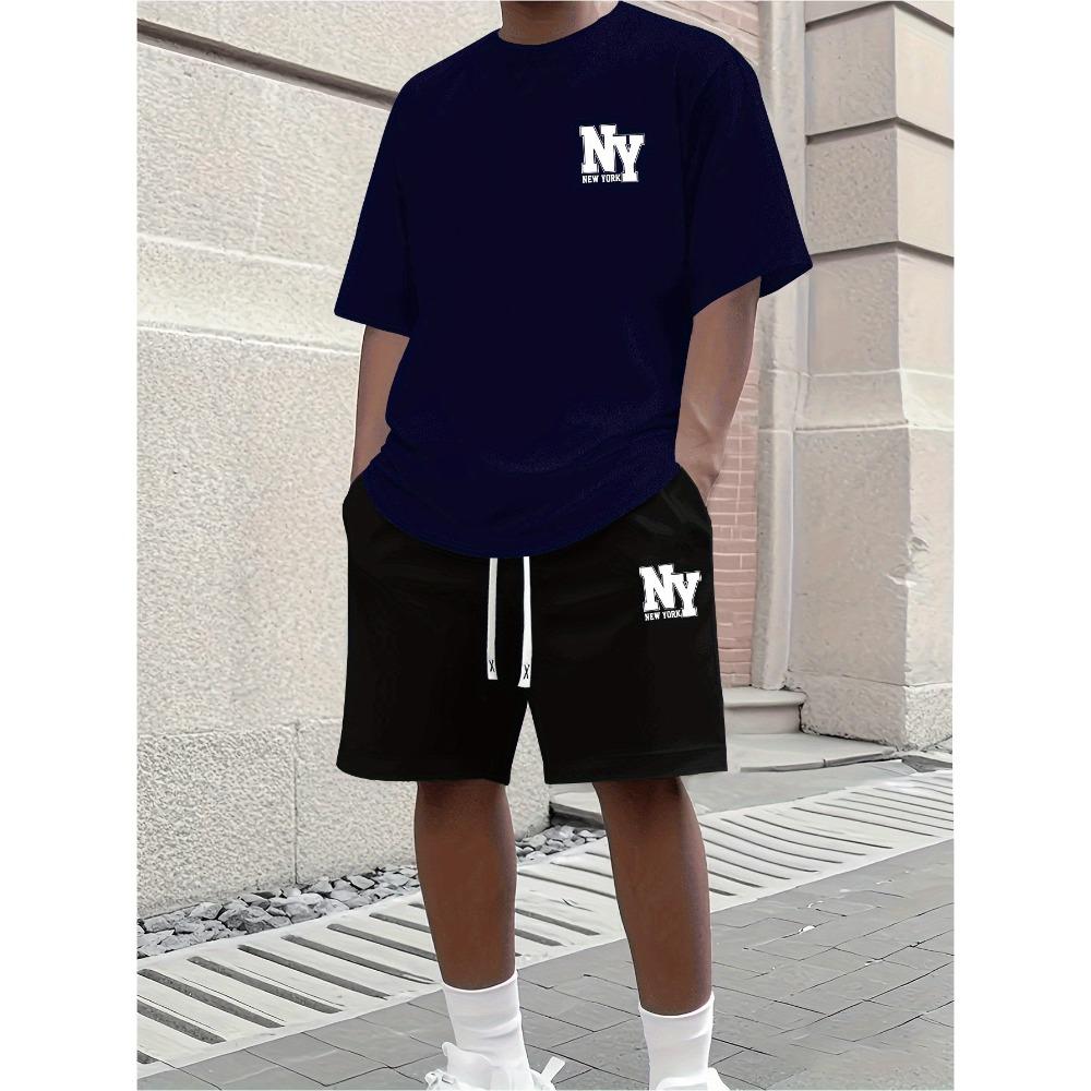 Men's Athletic Set Two-Piece Set Crew Neck Short Sleeve Top Shorts Men's Running Outfit Plus Size T-Shirt Men's Summer T-Shirt