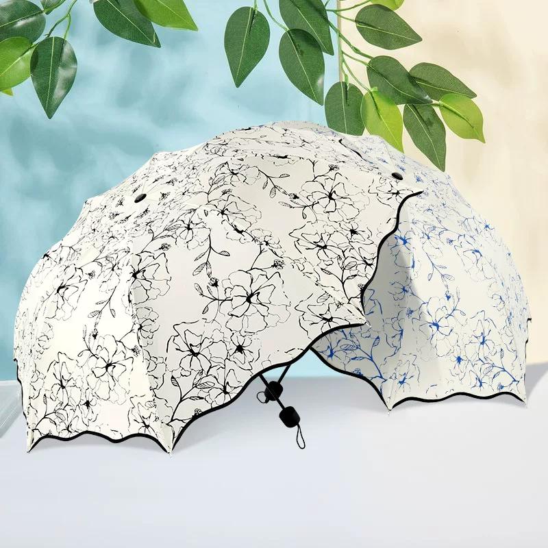 Directly Supplied to Street Vendors, Foldable Sun Umbrella, Women's Sun Protection Black-Coated Parasol, 70% off Creative Umbrellas