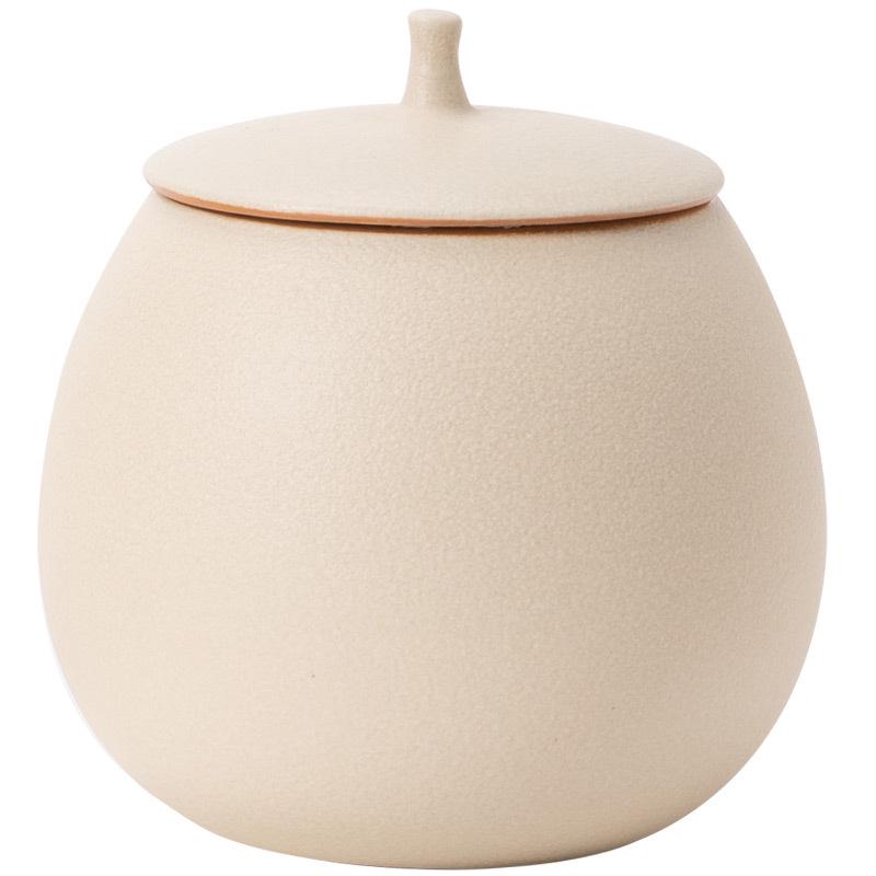 Beige Airtight Ceramic Tea Canister for Black, Pu-erh, Longjing Tea - Small, Moisture-Proof Storage Container