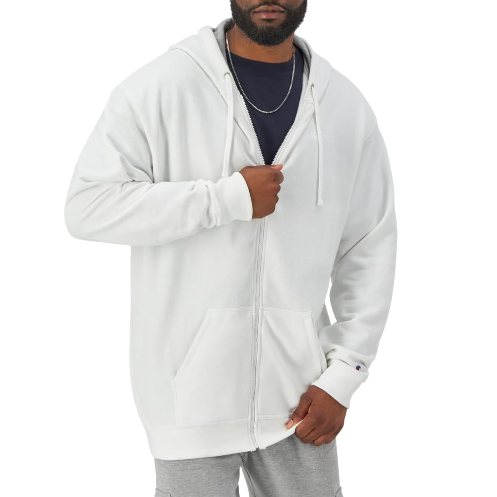 Champion Power Blend Fleece US White Men's Full-Zip Hoodie, Size X-Large, Color