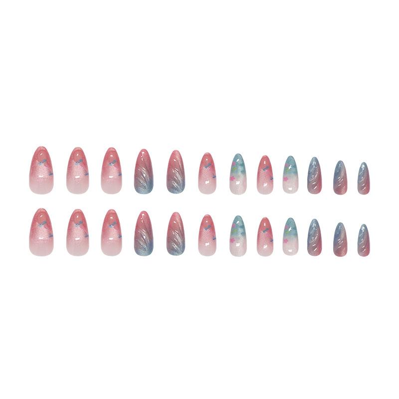 Three-dimensional Ripple Blue Gradual Change Cat Eye Wear Armor 24 Pieces Press On Nails