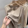 V-neck Sweater Women's Autumn and Winter New Style Beaded Drawstring Waist Design Sweater