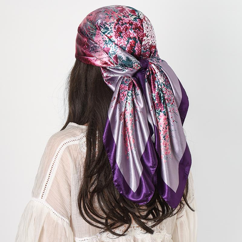 New Silk Square Scarf Women Shawls Wraps Headband Floral Print Scarves Lady Foulard Bandana Scarfs Female Neckerchief 90cm Hijab