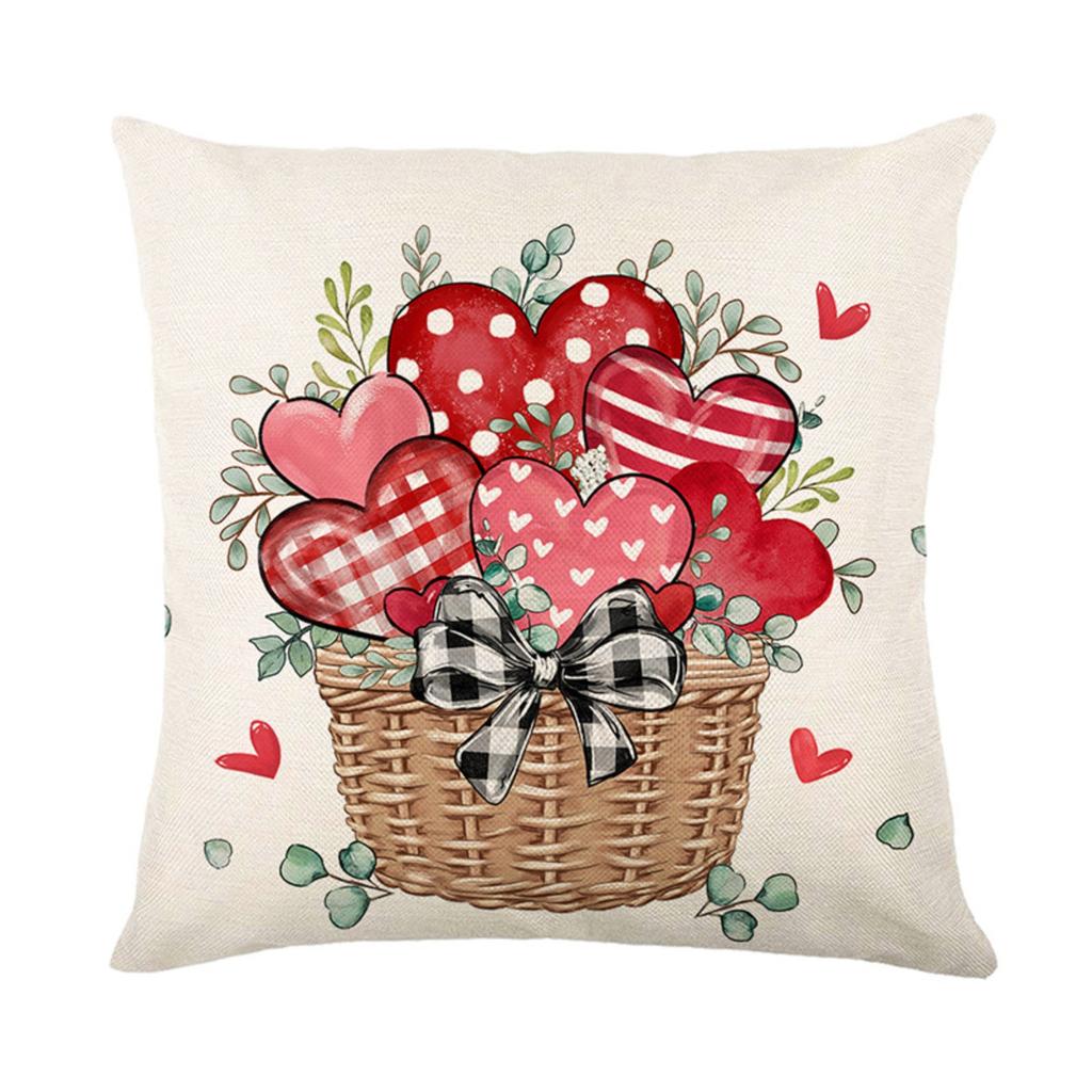 Pillowcase Valentine's Day Linen Print Sofa Decorative Cushion Cover